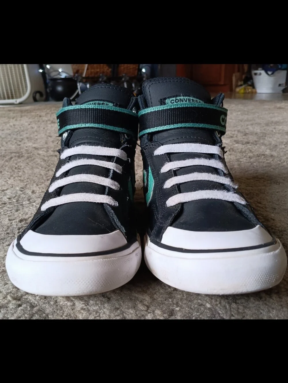 🖤 Converse Star Player Mid Leather Youth Kids Boys 3 Black Teal Sneakers Shoes